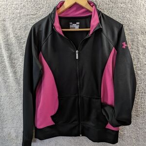 Under Armour Women's Full Zip Jacket Collared Pockets Black And Fuscia